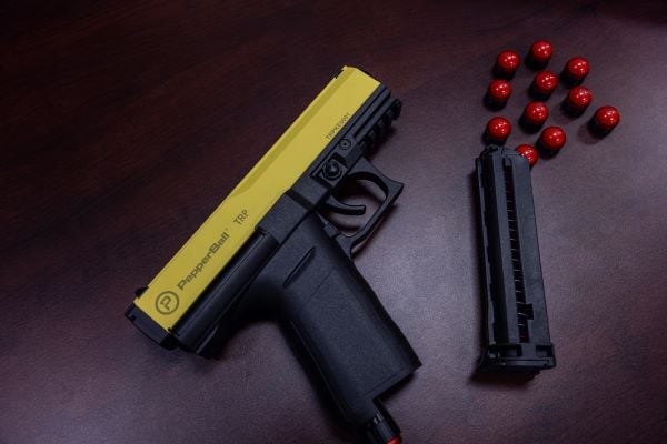     PepperBall launcher providing non-lethal response capability from 0–50 metres